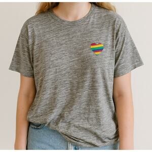 Pink Victoria Secrets Womens One Size TShirt Gray Rainbow Pride Heart Oversized